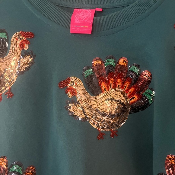 Queen of Sparkles Teal Sequin Turkey Sweatshirt - Picture 2 of 7